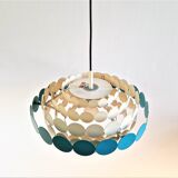 Bright Petrol and White Metal Pendant Lamp by Doria Leuchten, Germany 1960s