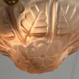 Art Deco glass and bronze pendant light/basin signed Degué