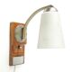 Art Deco wall lamp, nickel-plated brass, walnut wood, Czechoslovakia, 1950s