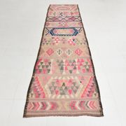 Pink & Navy Blue. Turkish Runner Rug, 90x350Cm