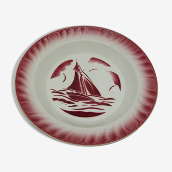 Old hollow dish badonviller decor sailboat boat