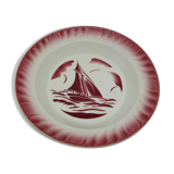 Ancien plat creux badonviller decor bateau voilier