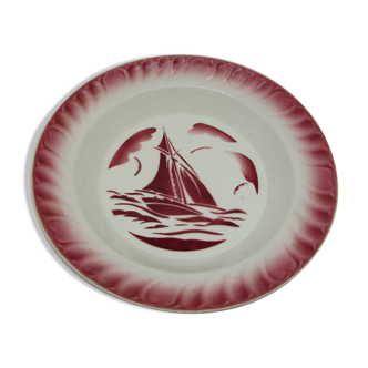 Old hollow dish badonviller decor sailboat boat