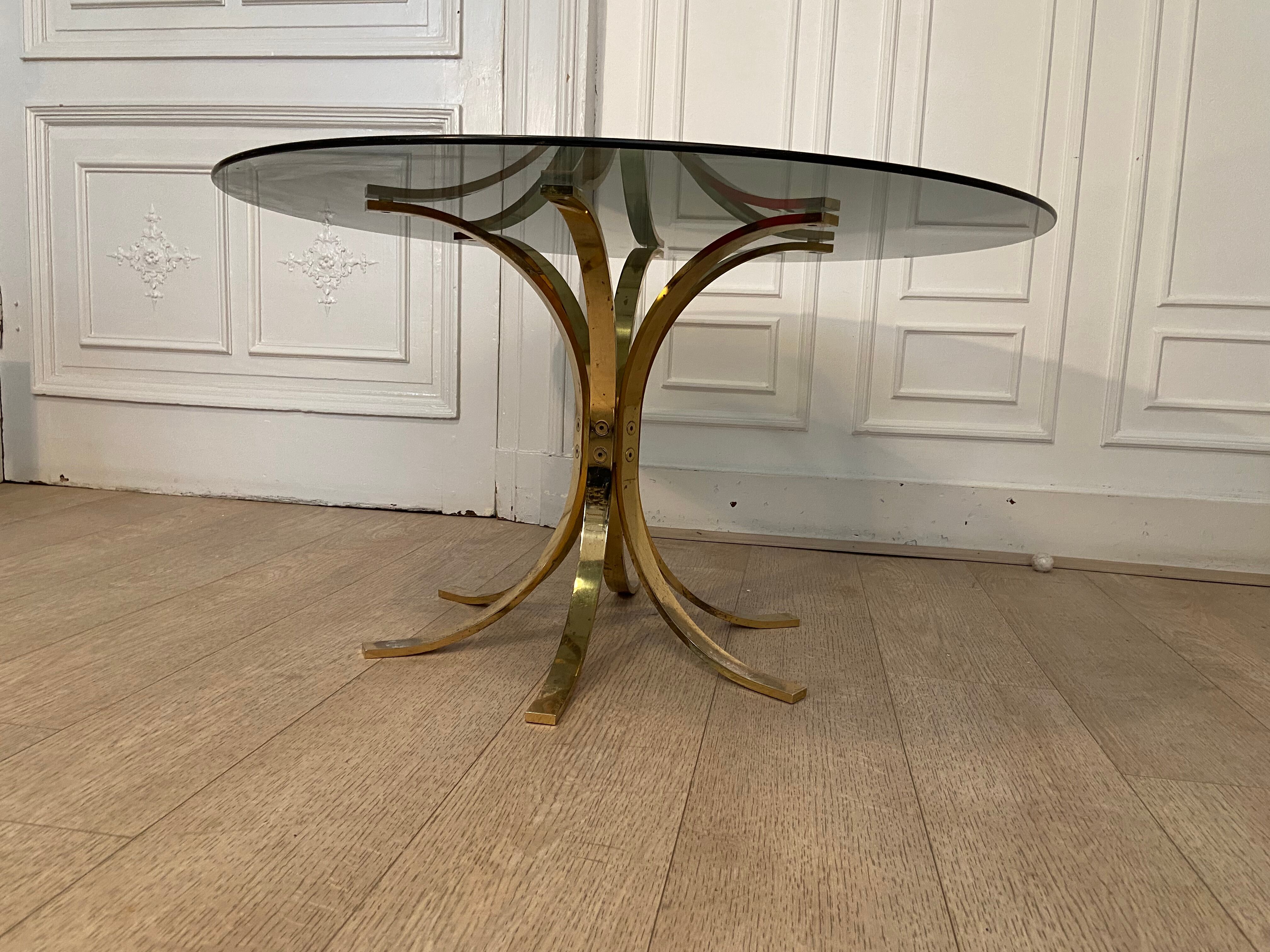 Brass coffee table and smoked glass, 1970s