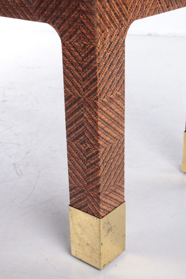 Table basse rectangulaire Harrison Van Horn raffia et laiton, 1970