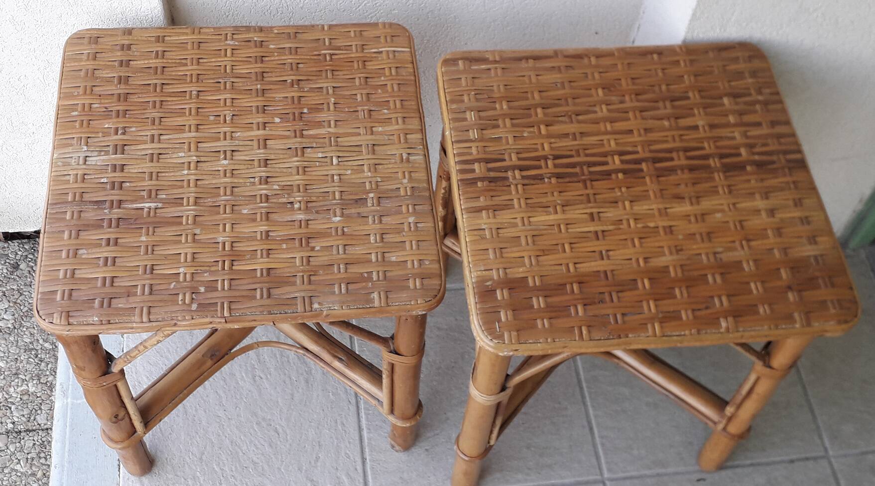 2 tables basses en rotin