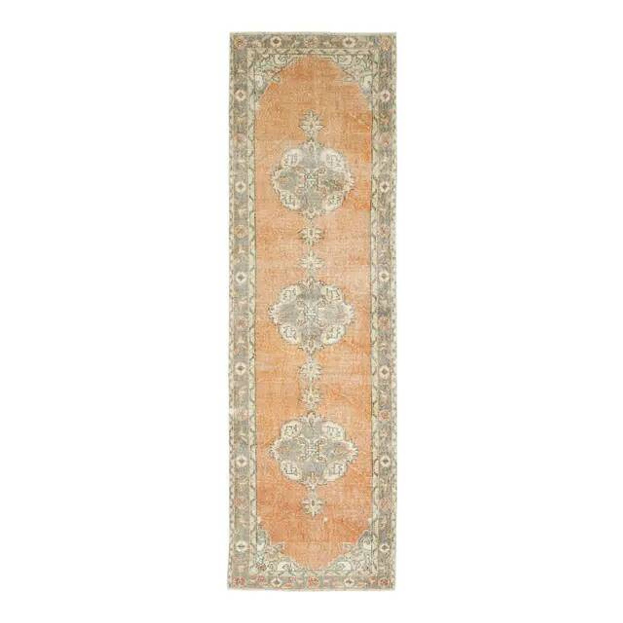 Vintage Turkish Oushak Handmade Wool Cotton Orange Runner Rug 101x339