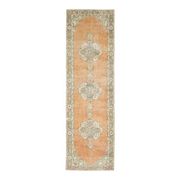 Vintage Turkish Oushak Handmade Wool Cotton Orange Runner Rug 101x339