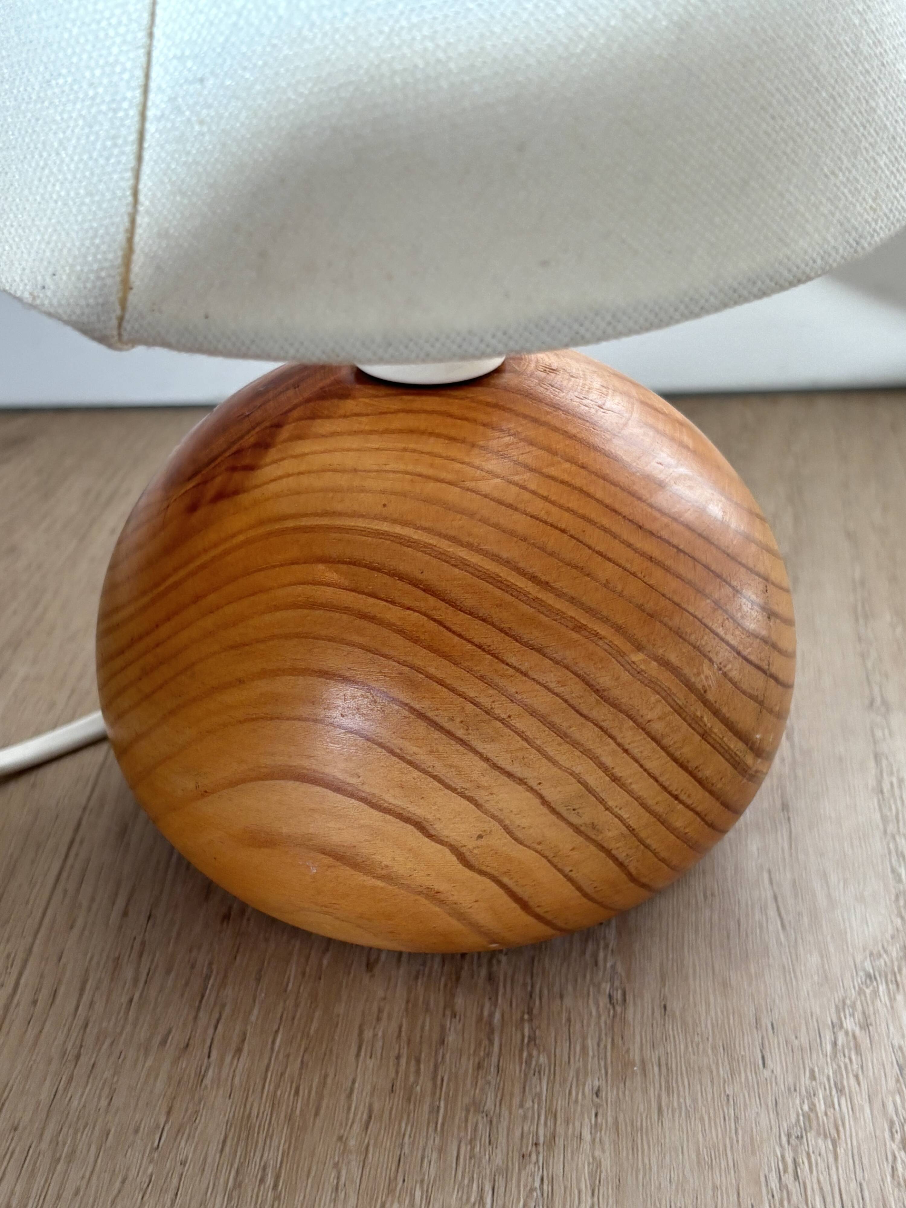 vintage wooden ball lamp small model with fabric shade 80's design