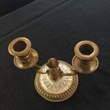 Bougeoir double ancien bronze et verre