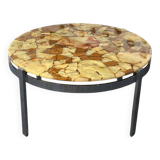 Round coffee table in onyx-like resin and chrome-plated metal, 1970s