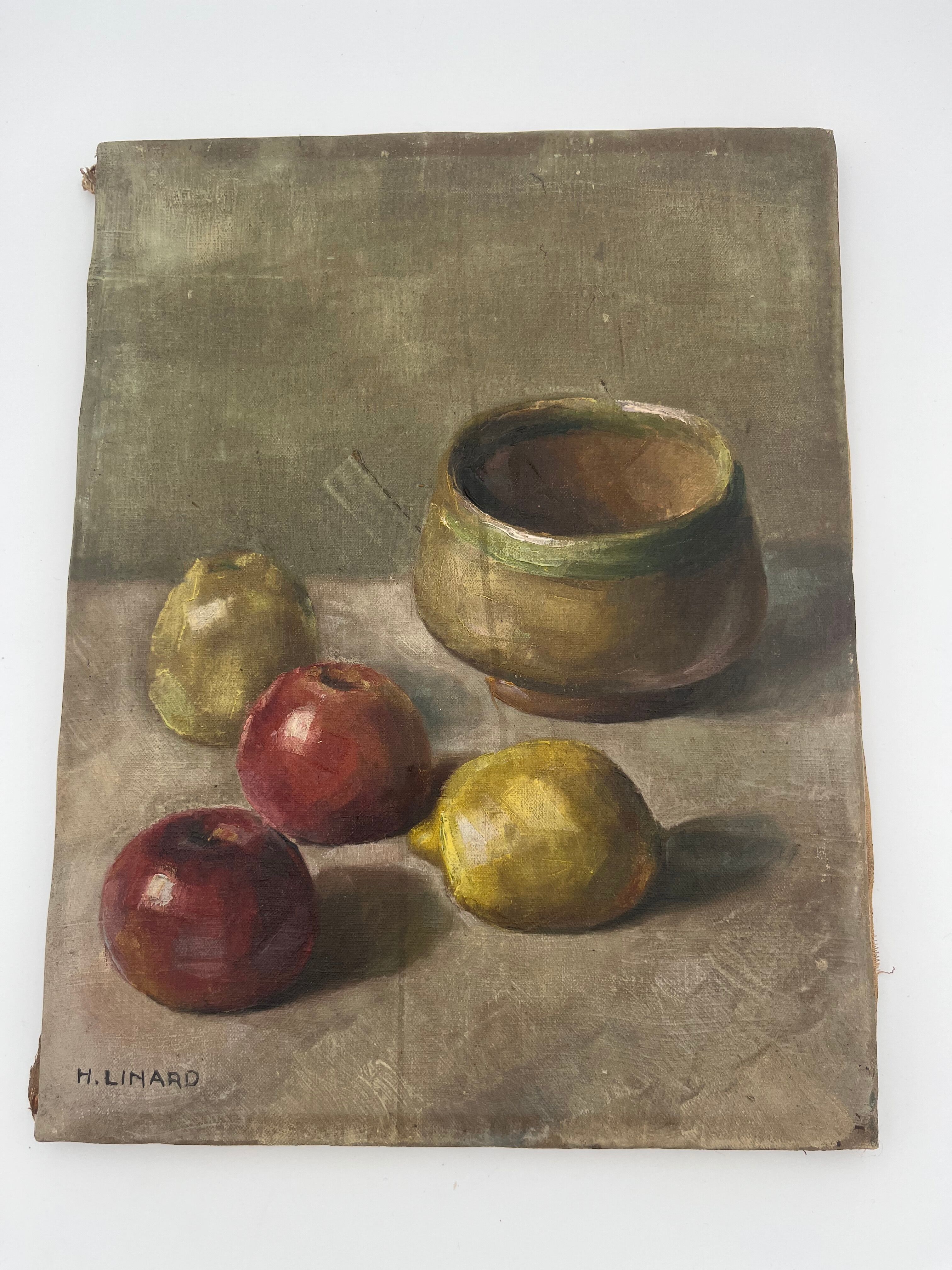 Oil on canvas still life with apples