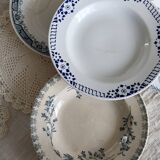 4 vintage blue ironstone soup plates