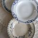 4 vintage blue ironstone soup plates