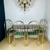French vintage dining set in imitation bamboo brass with 4 chairs and table, 1970s, set of 5.