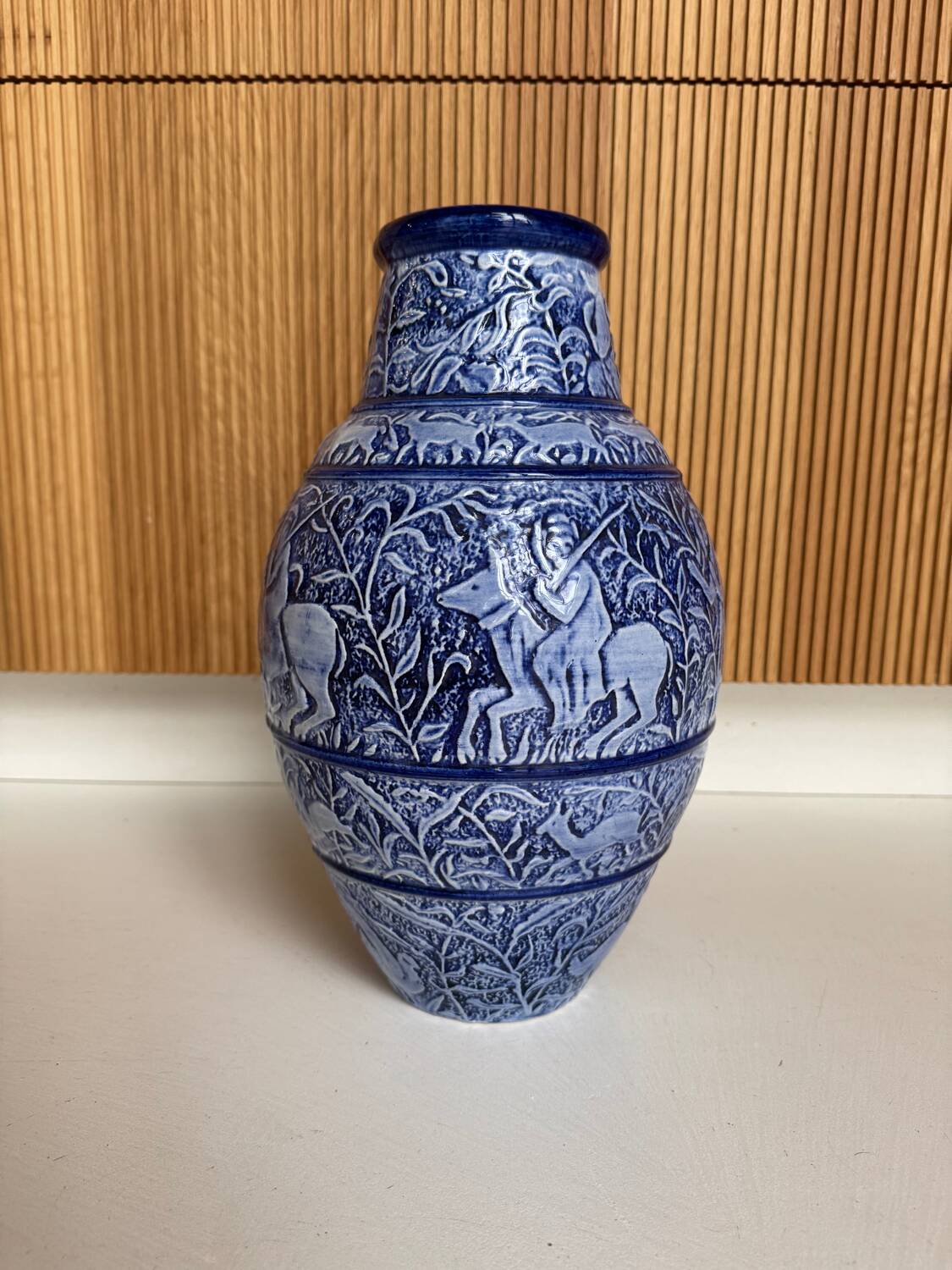 Grand vase bleu grès de sel années 60