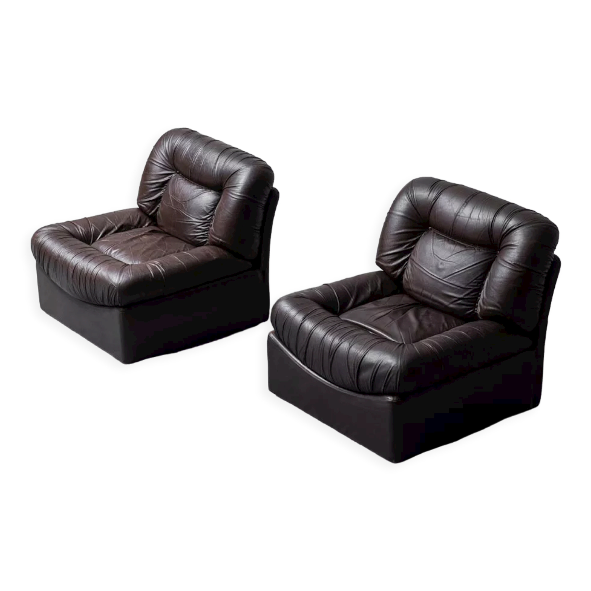 Pair of leather armchairs mod. panarea lev&lev 70s vintage modern