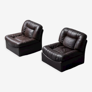 Pair of leather armchairs mod. panarea lev&lev 70s vintage modern