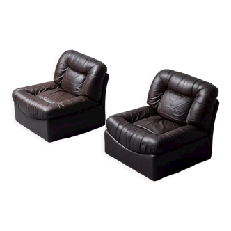 Pair of leather armchairs Panarea Lev&Lev 70s vintage