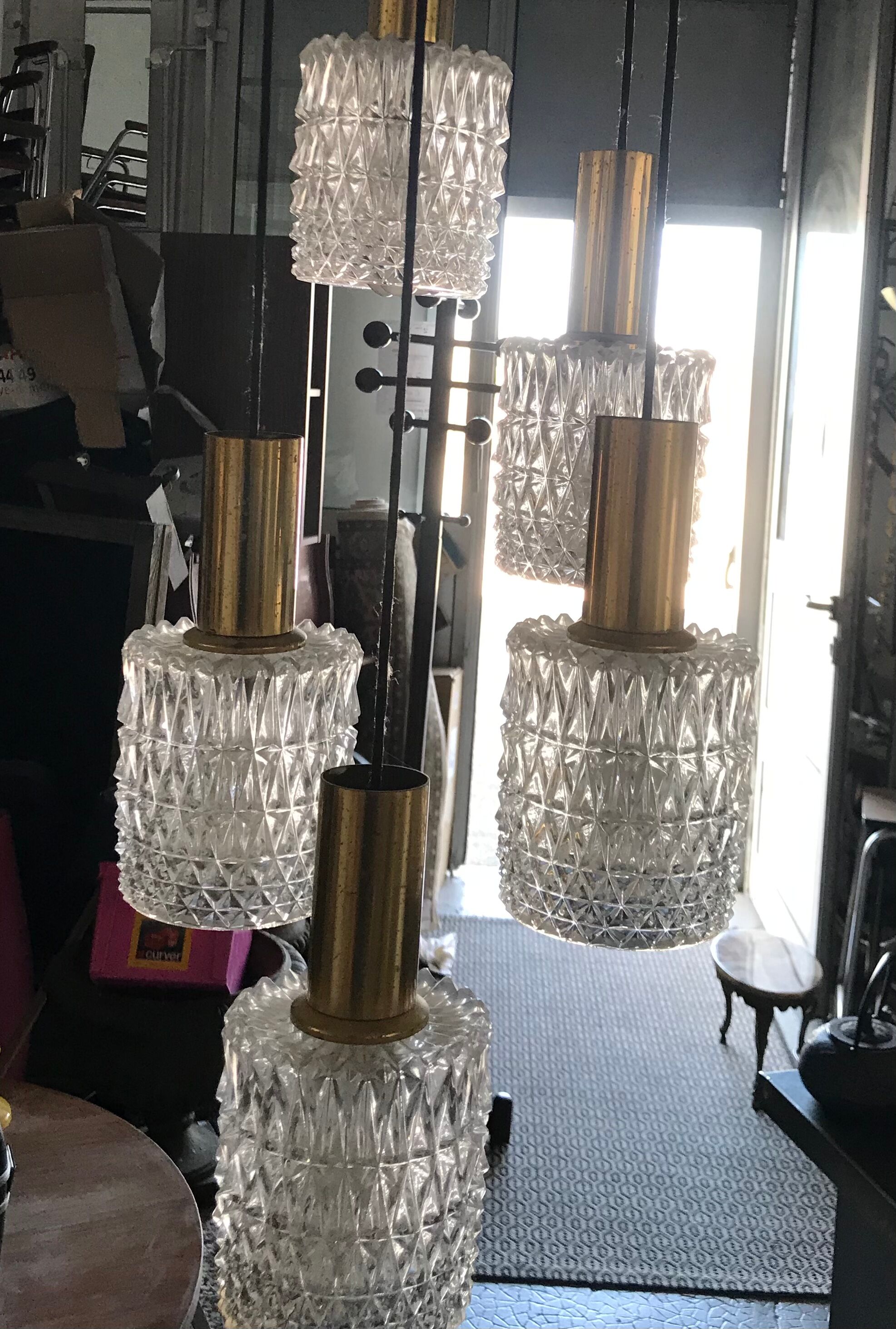 Brass chandelier and moulded glass 1960