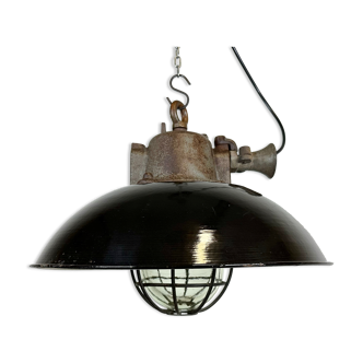 Industrial suspension in black enamel and cast iron, 1950s.