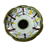Saladier ajouré émaillée, n° 548. Couleur vert, jaune, marron.