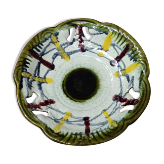 Openwork glazed salad bowl, No. 548. Color green, yellow, brown.