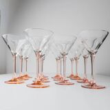 14-piece Pink Verre-et-Cristal Luminarc Martini Glass Set, 1980s Memphis Style Glassware, France Gift Idea