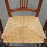 Lot de 4 chaises de salle à manger anglaises anciennes du XIXe siècle avec assises en osier