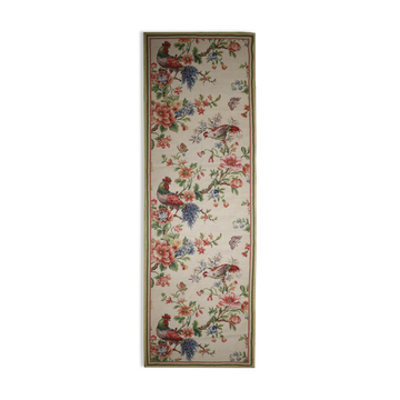 Traditional English Style Chinese Needlepoint Rug Handwoven Cream Green Wool Rug-76x243cm
