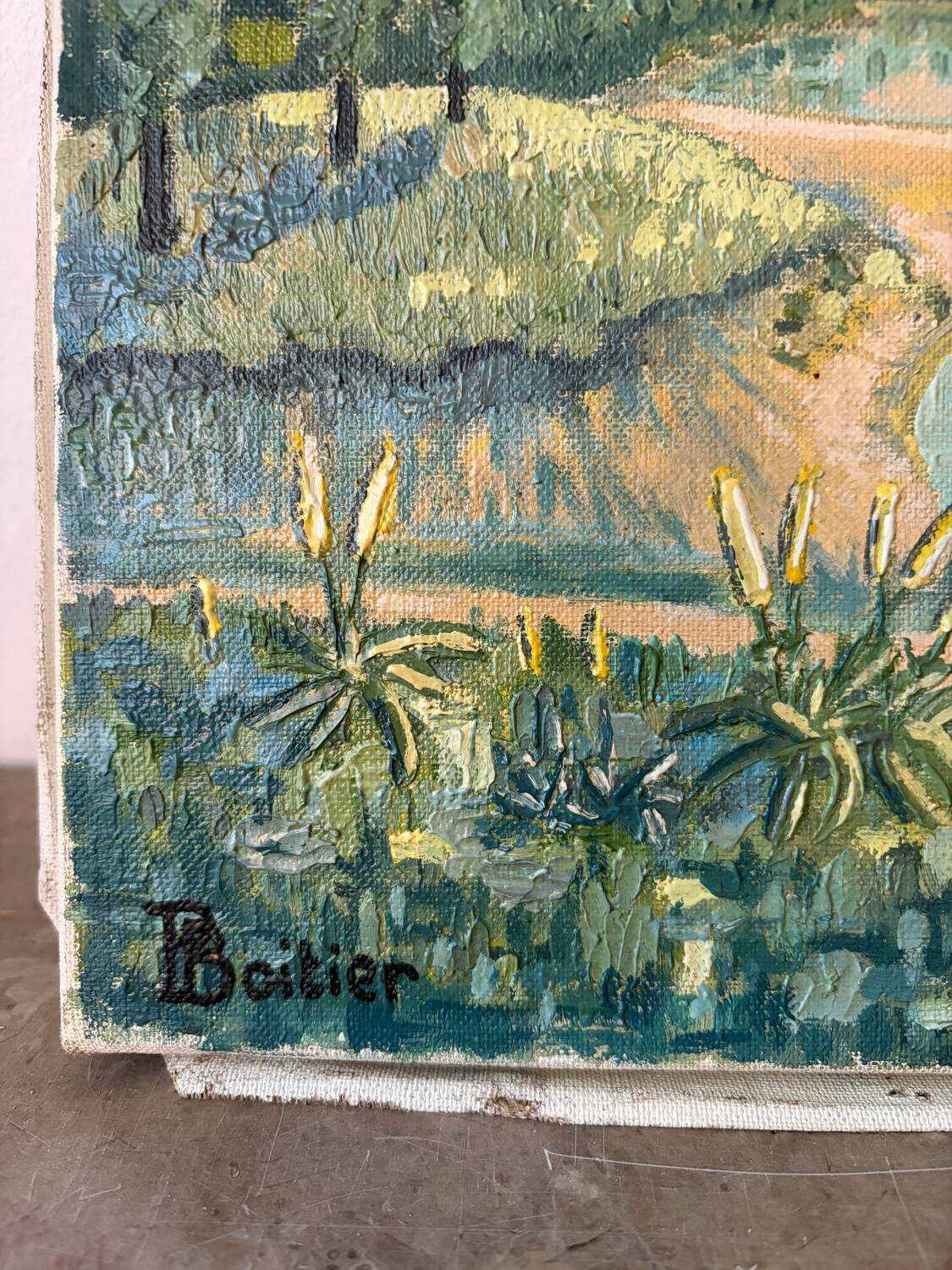 Boats by the water, oil on canvas signed