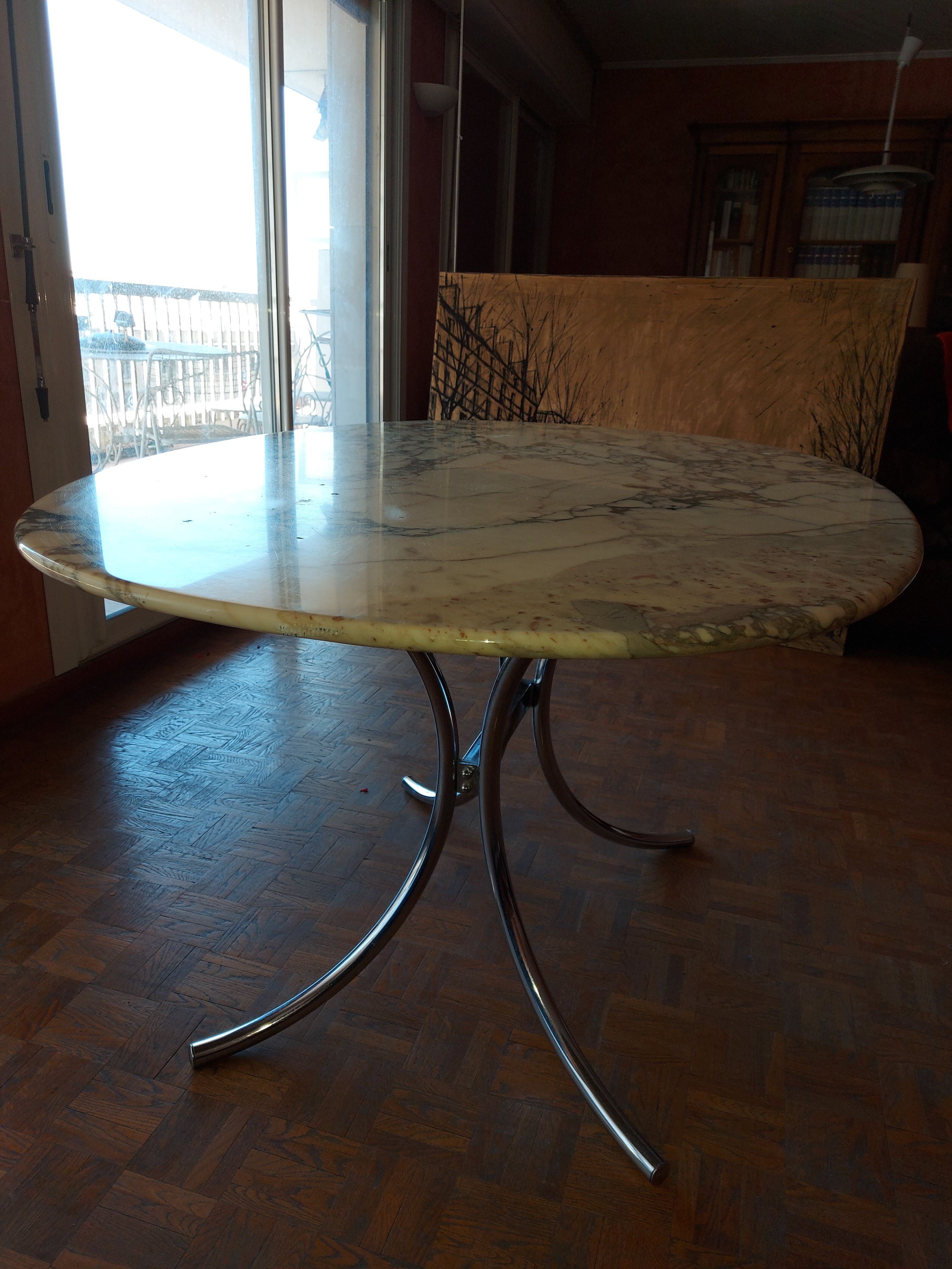 Large dining table in vintage marble 70'S Roche and Bobois