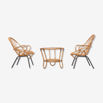 Set de fauteuils et table basse en rotin Rohé Noorwolde 1955