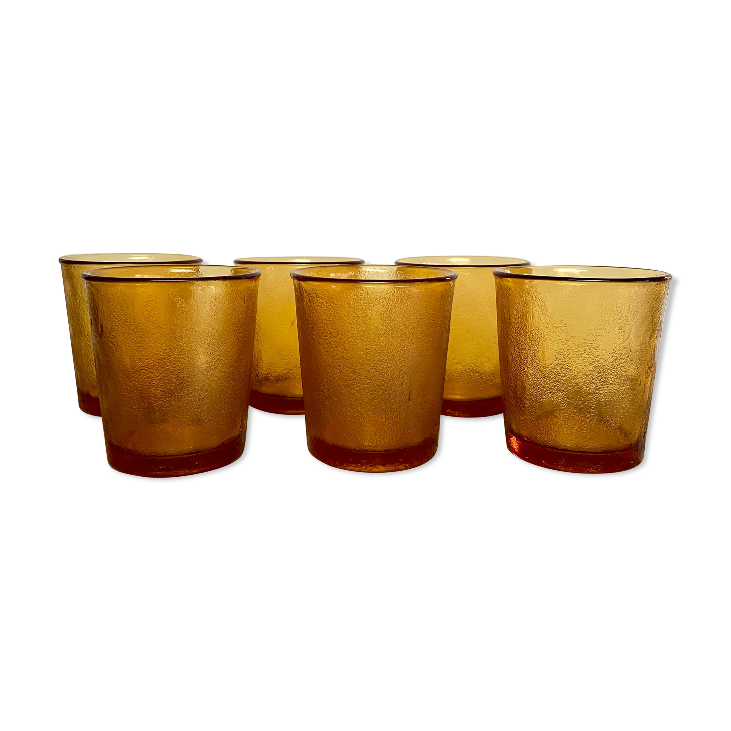 6 vintage Arcoroc Sierra textured amber glasses
