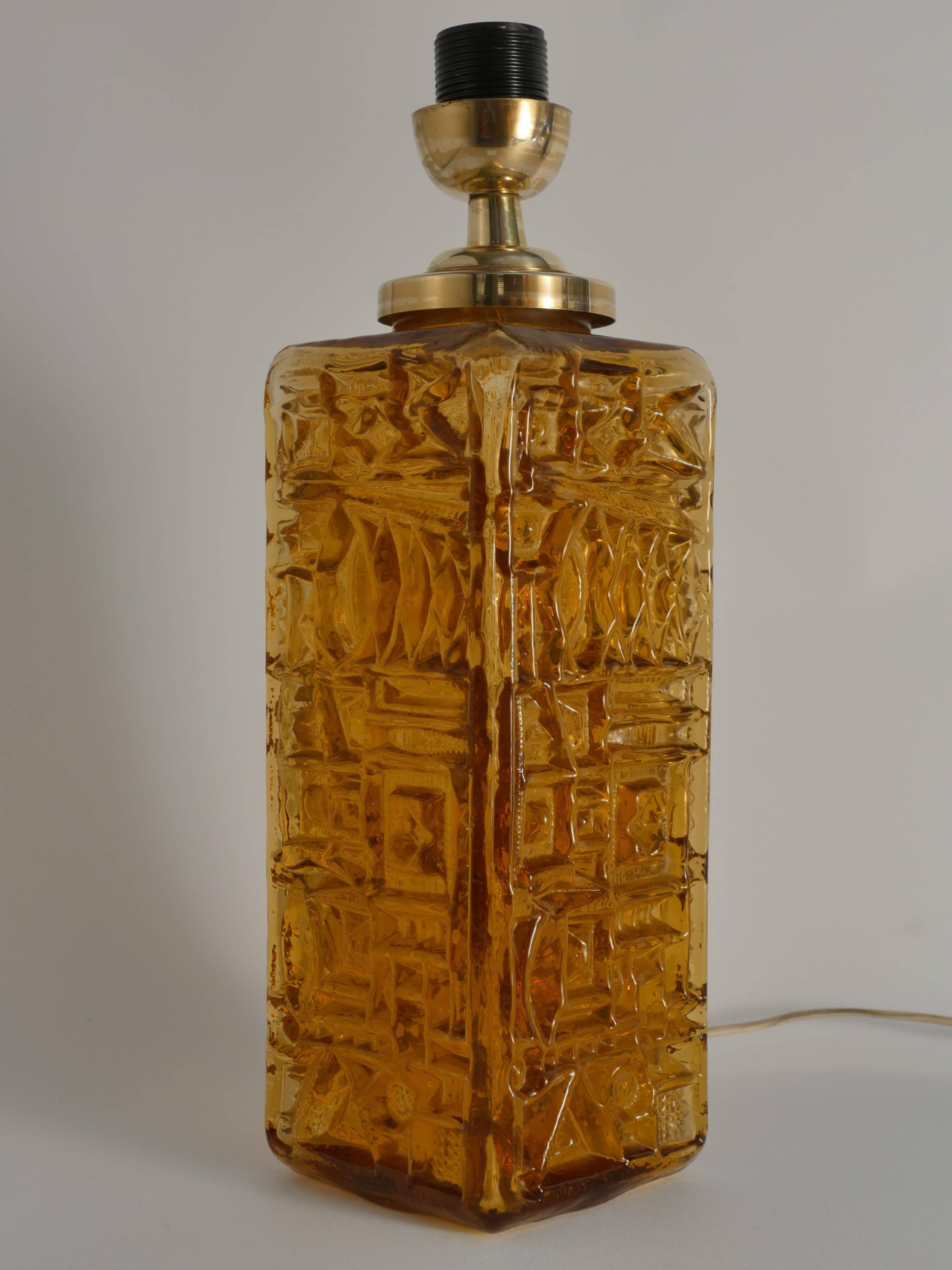 Large Amber Glass Table Lamp by Gustav Leek for Orrefors, 1960s