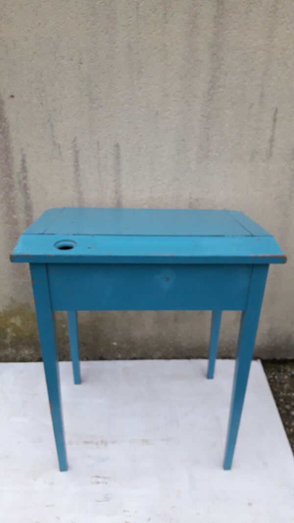 Pupitre écolier bleu  avec emplacement encrier