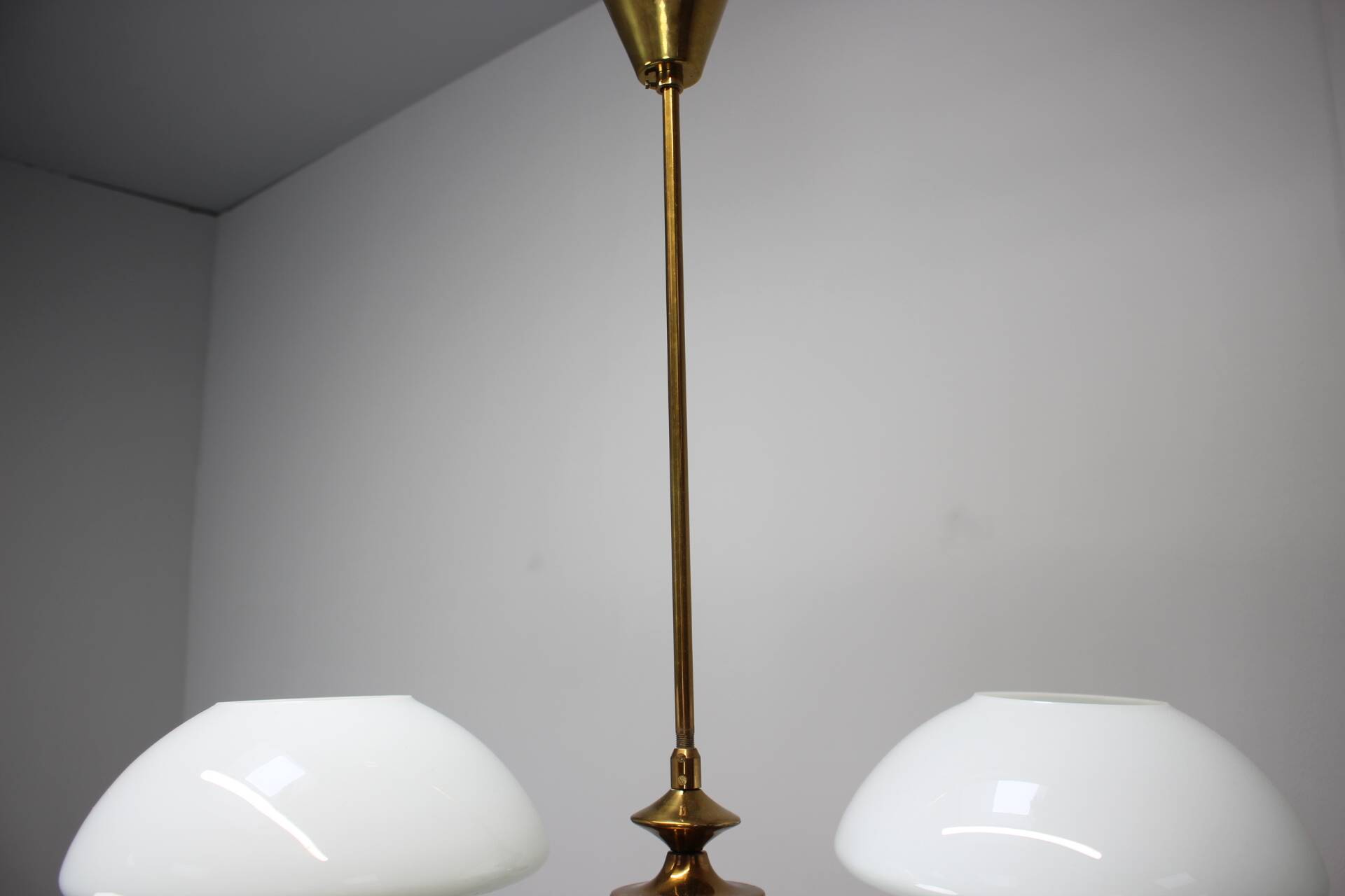 Mid-Century Brass Chandelier, Czechoslovakia, 1970s, Made in Jablonec Glass