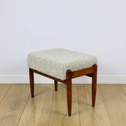 Edmund Homa stool, cream ivory beige boucle seat, long pile lamb
