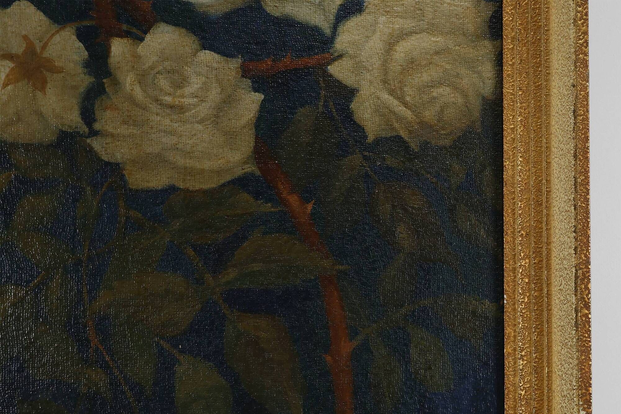 Signed Hollywood Regency style Painting of a Peacock with Roses, Belgium
