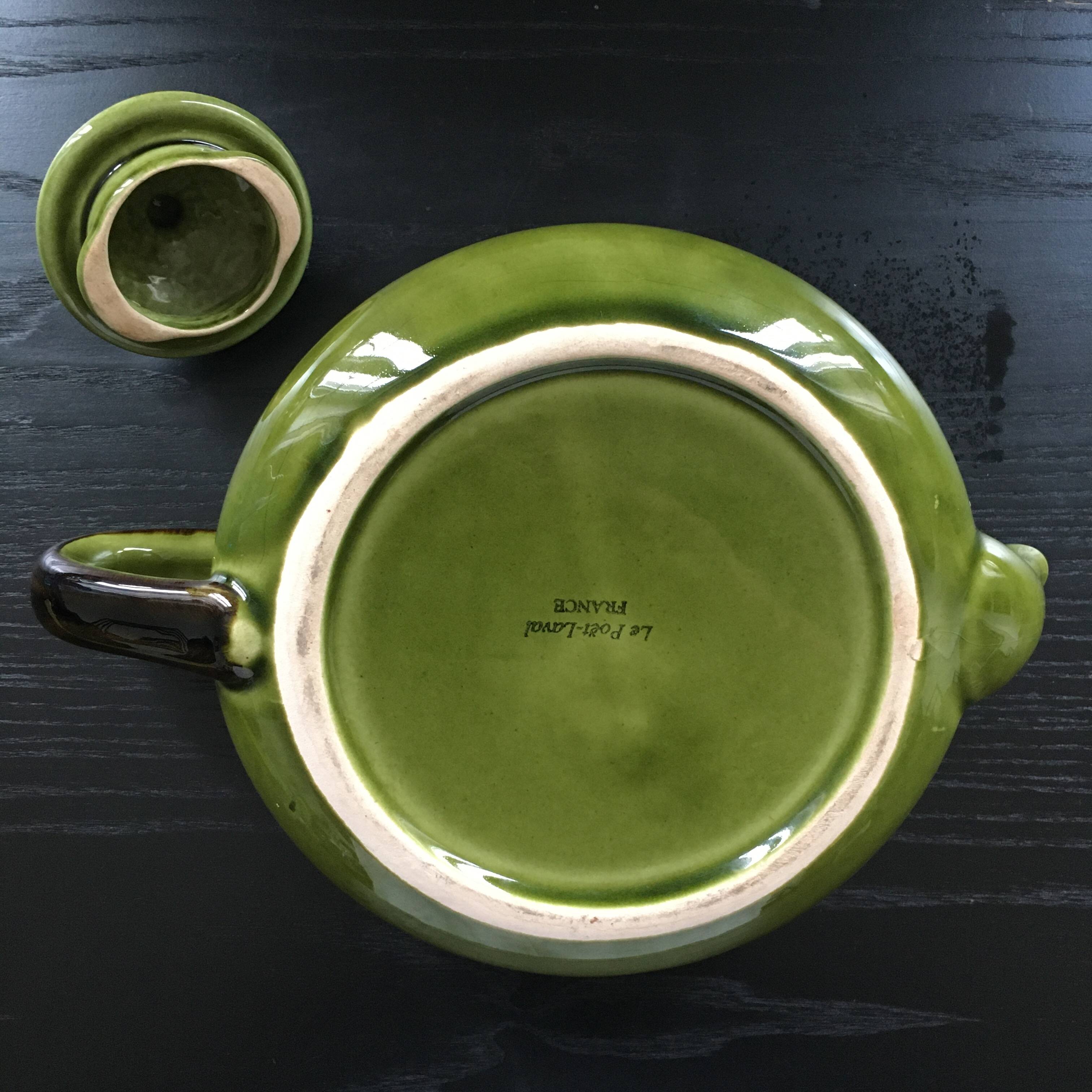 Large olive green Provençal teapot