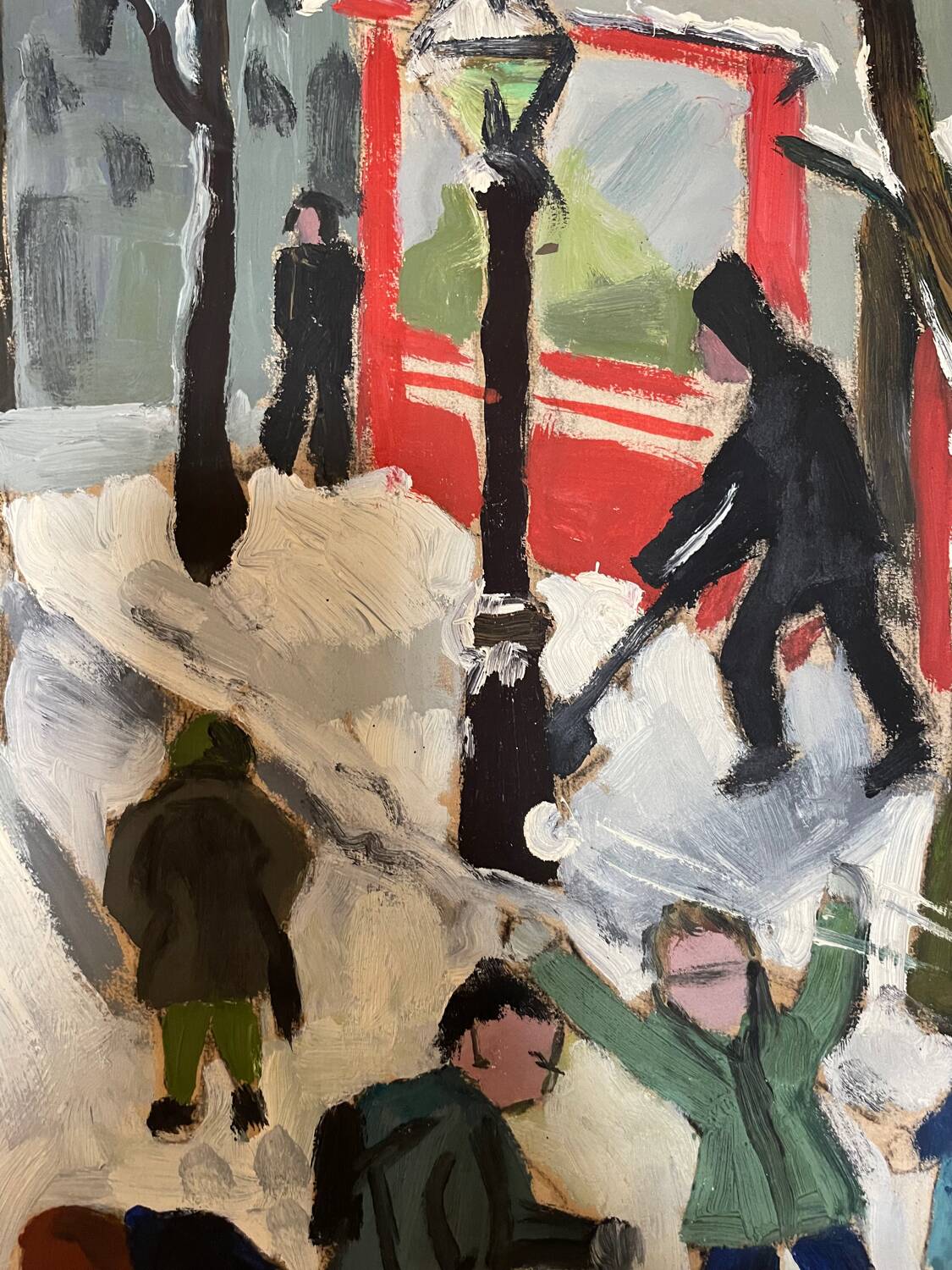 Painting children playing in the snow signed Guiet XXE