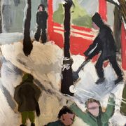 Painting children playing in the snow signed Guiet XXE