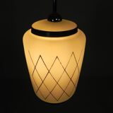 Vintage suspension with opaline lampshade and black decoration, 1950s.