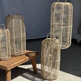 Large lantern-shaped rattan pendant lamp H50 D24