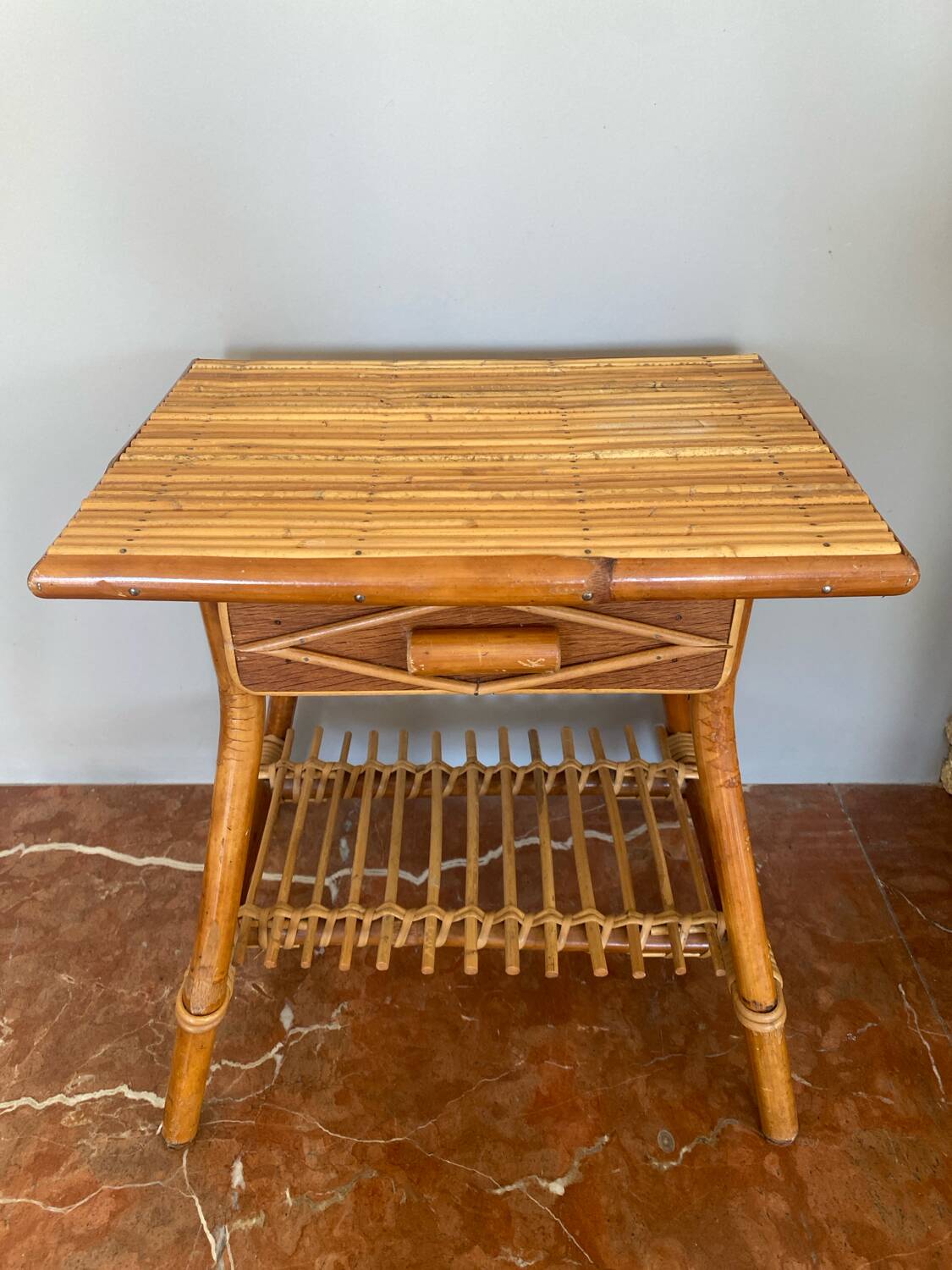 Very beautiful little bamboo bedside table from the 70s