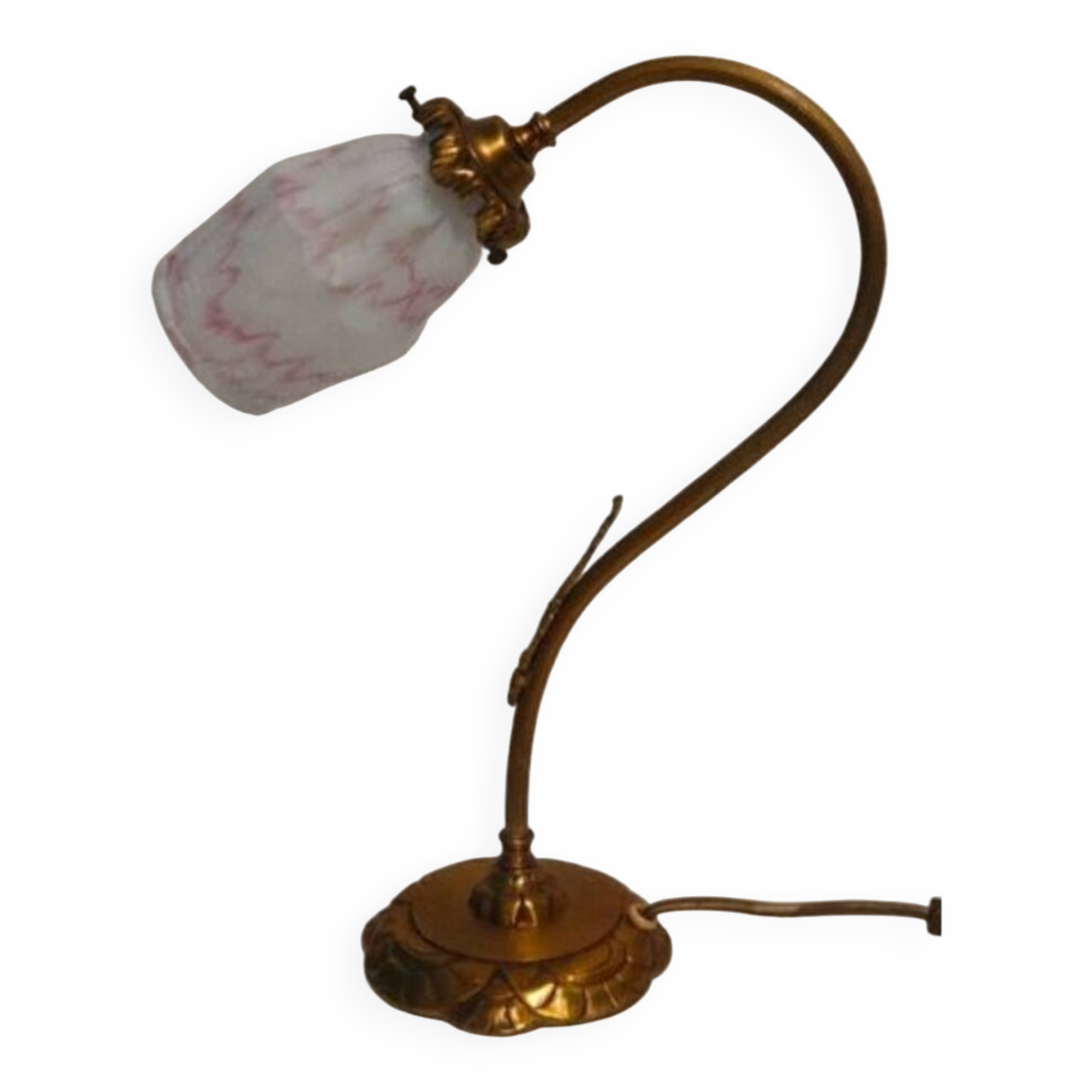 Art nouveau swan neck and tulip glass lamp