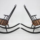 1960s Pair of Varjosen Puunjalostus Beech Rocking Chair, Finland