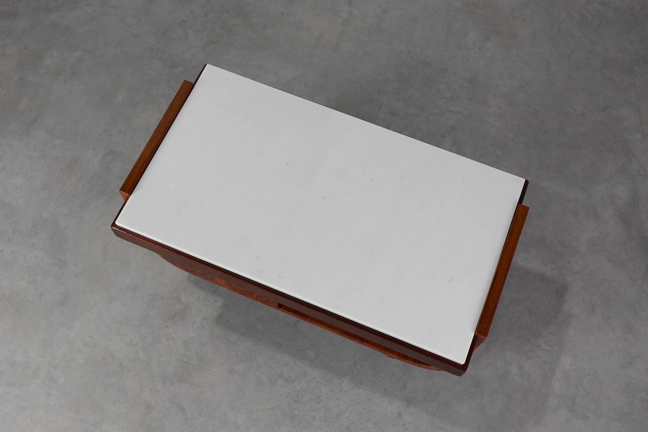 Belgian Art Deco Cabinet in Burl Veneer with Marble and Glass, circa 1930