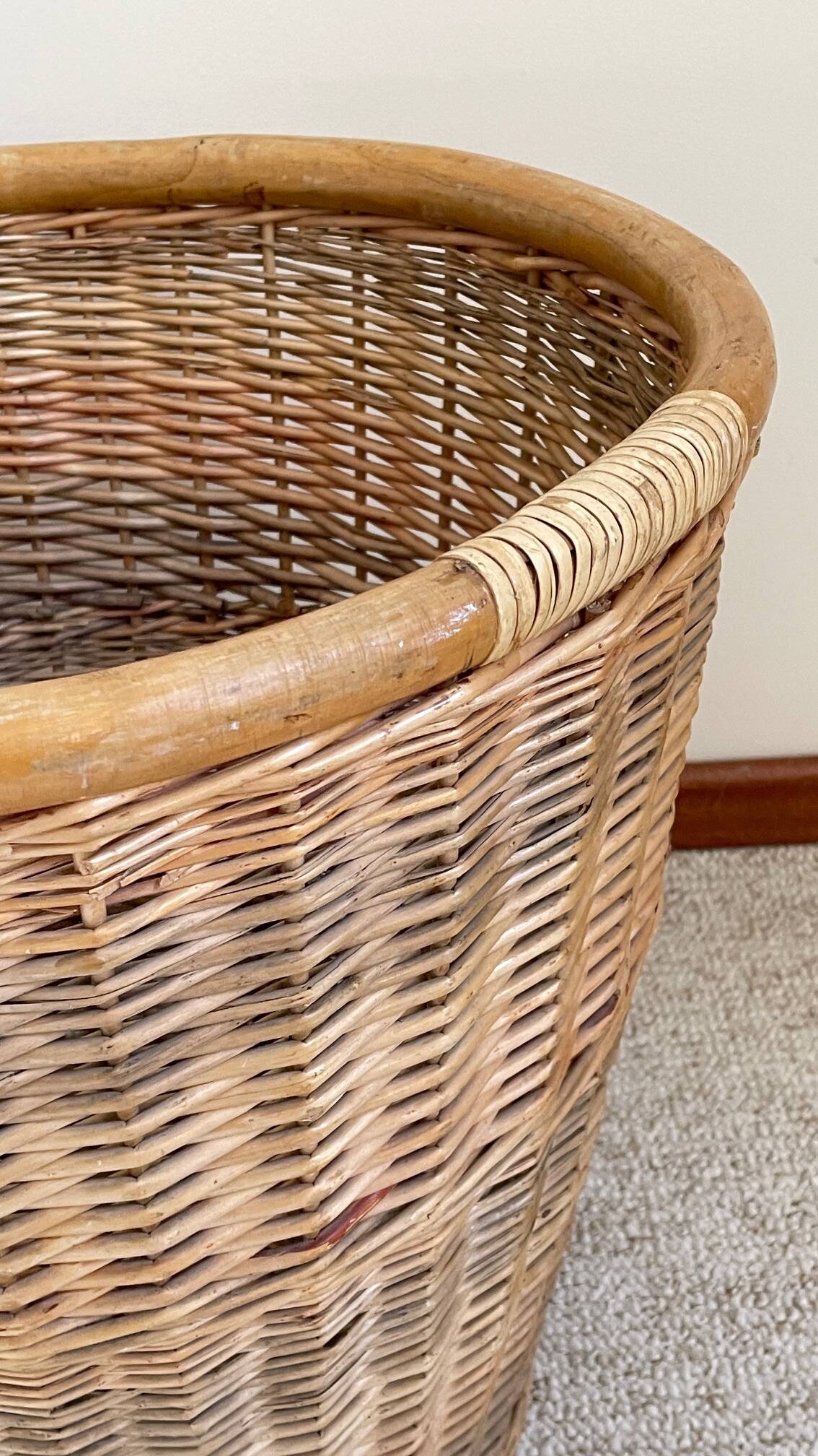 Large VINTAGE WICKER BASKET Wood