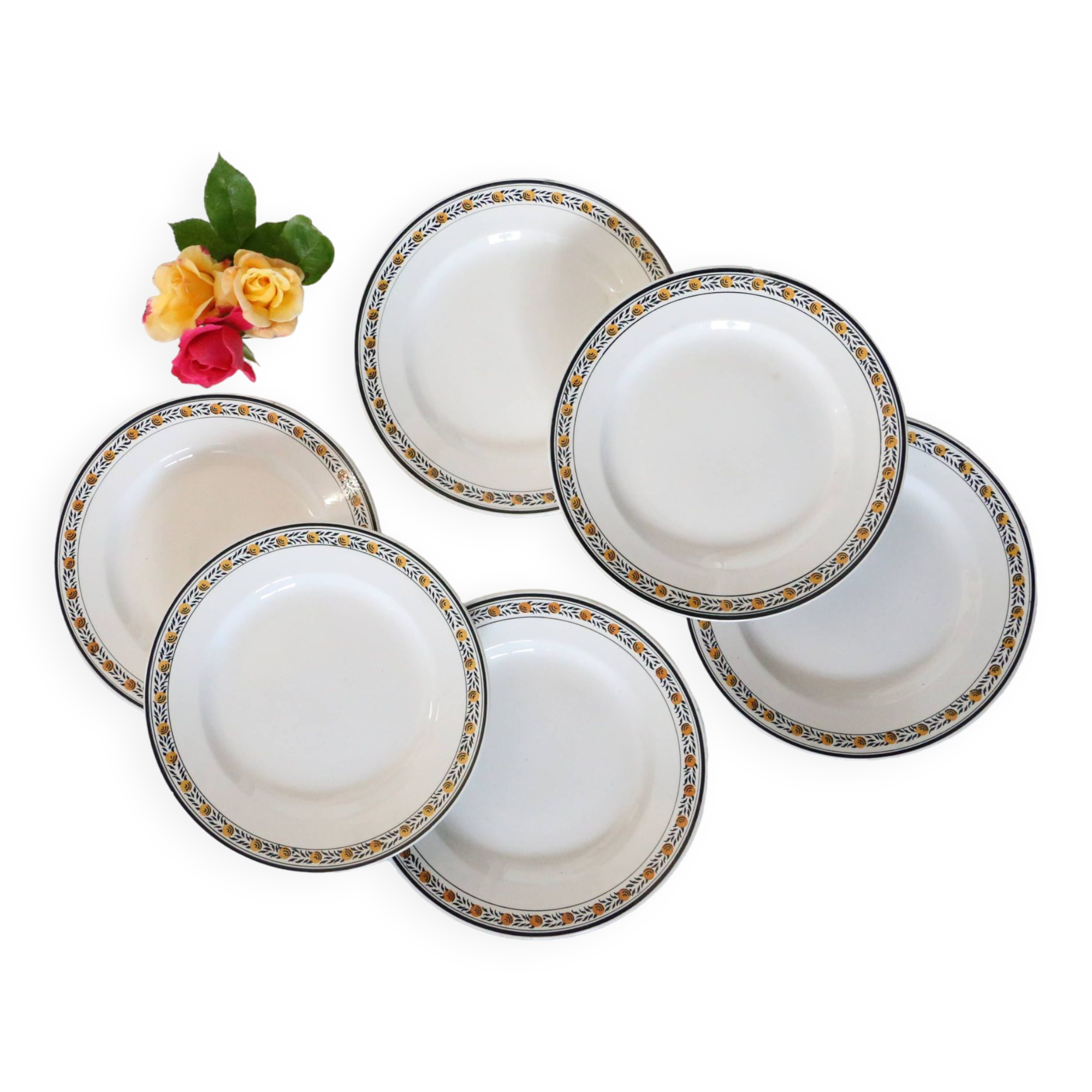 Set of 6 dinner plates, Digoin Sarreguemines, Valence model